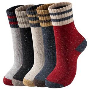Wool Socks Women Thick Warm Winter Crew Socks Soft Knit Vintage Casual 5 Pairs